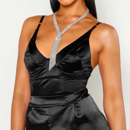 ELABEST Long Rhinestone Necklace Statement Tassel Necklaces Crystal Layered Y Choker for Women4