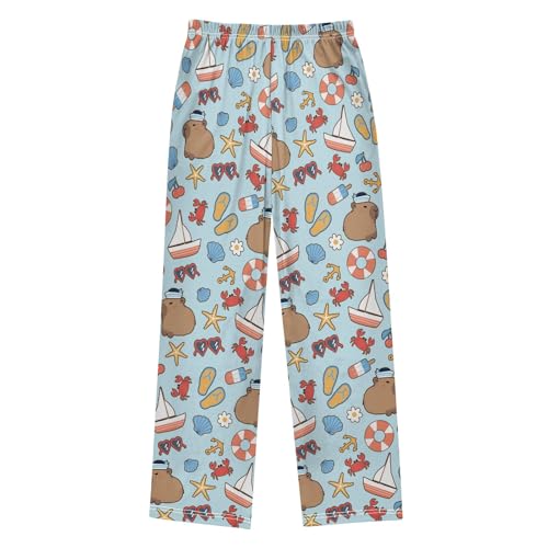 Cartoon Sailor Capybara Pajama Pants Lounge Sleep Pants Elastic Waist Long Pajama Bottoms with Pockets for 6-14 Years2