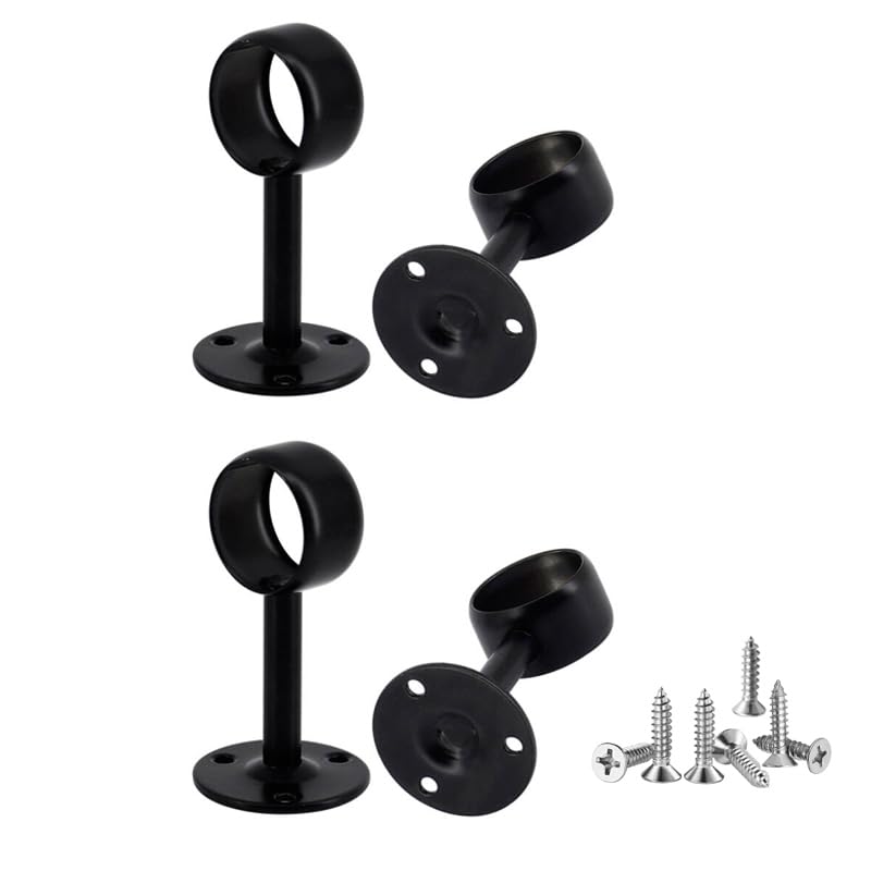 Lot de 4 supports de fixation au plafond en acier inoxydable noir pour tringle à rideau murale, compatible avec tringle de 19 mm pour salle de bain