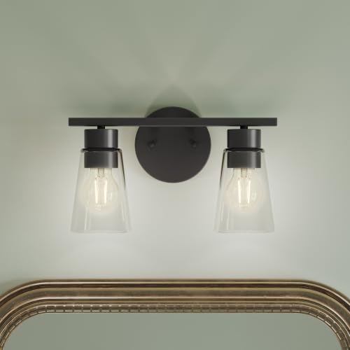Image of Kichler Stamos 13.25 inch 2-Light Soft Modern Vanity Light with Clear Glass in Black, (8.25 inch H x 13.25 inch W), 55120BKCLR