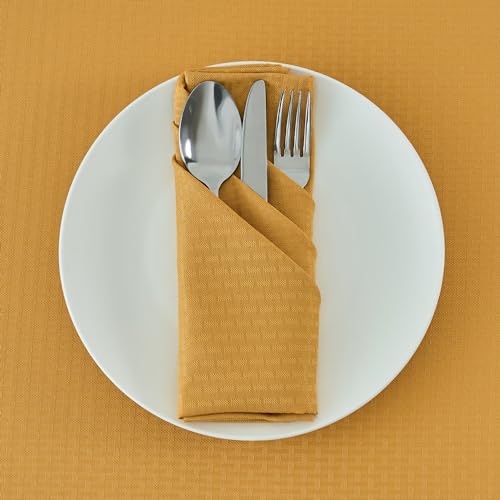 Image of maxmill Cloth Napkins Weaved Texture Pattern Soft Comfortable and Luxury Serviette for Restaurant Family Dinners Weddings Parties and Banquets Set of 4 Pieces, 20 x 20 Inch Ochre Yellow