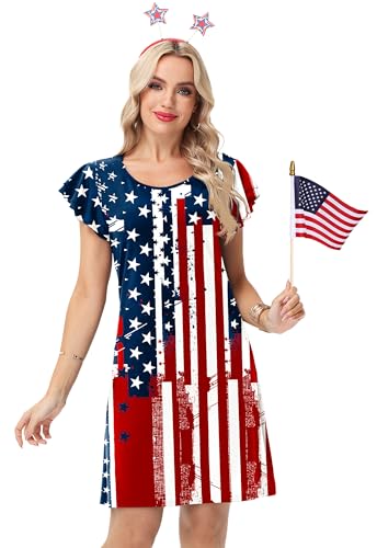 Image of AOBUTE Womens 4th of July Dress American Flag Party Dresses USA Parade Mini Dress