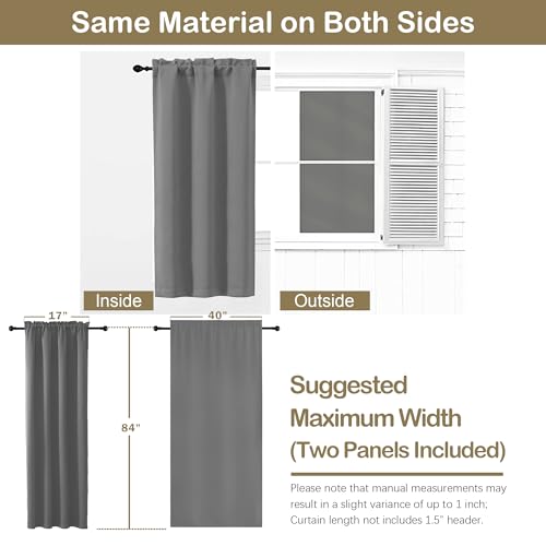 Image of Grey Blackout Curtains for Bedroom 84 Inch Length 2 Panels Set, Soft Fabric Room Darkening Curtains for Living Room, Dual Rod Pocket Design Modern Window Treatment Drapes, 2x40Wx84L Inches