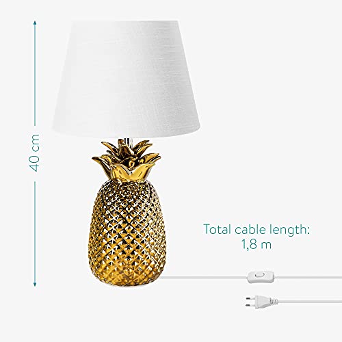 Navaris Tischlampe im Ananas Design - 40cm hoch - Deko Keramik Lampe für Nachttisch oder Beistelltisch - Dekolampe mit E27 Gewinde in Gold-Weiß
