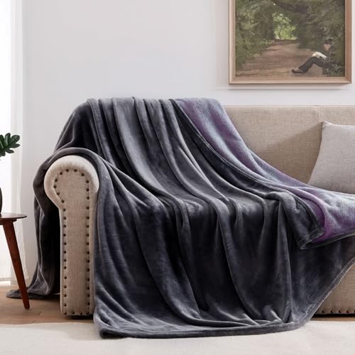 YISURE Wasserfeste Decke Liebesdecke 230x203cm für Paare,King Size Graue und lila Spritzdecke für Erwachsene Paare, Reversible Möbel- oder Bettmatratzenschoner