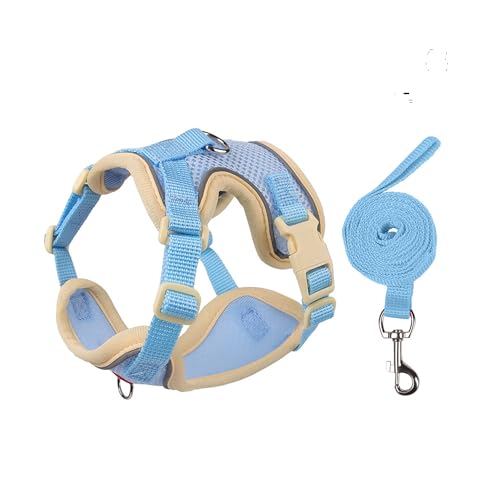 Cat Harness and Leash Set for Walking – Escape-Proof Reflective Vest for Cats and Small Dogs, Adjustable Soft Air Mesh with Pressure-Reducing Design, 4.92ft (Light Brown & Blue, XL)