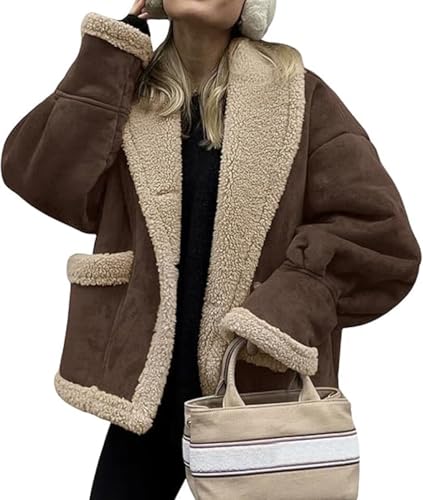 Manteau aviateur en daim premium et fausse fourrure Sherpa pour femme élégante