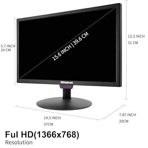 Image of SKitphrati 15.6 Inch Small Computer PC Monitor, 1366x768 Video Screen with HDMI VGA BNC Ports, VESA Mounting, NVR /DVR for Home Office, Built-in Speakers