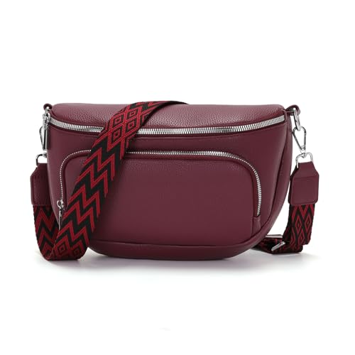 Boadlol Grand sac banane femme Sac Bandouliere cuir vegan sacoche femme sacs Léger Poches Multiples Réglable pour Usage Quotidien & Voyage Rouge gothique