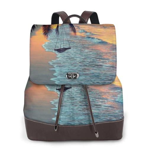 Sac à dos cuir PU imprimé coucher de soleil pour s'évader