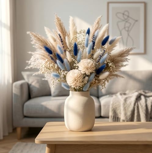 Set de Ramo de Flores Secas Boho 87 Piezas Azul y Blanco miniatura 4