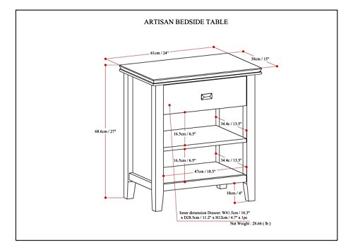 Simplihome Artisan 24 Inches Wide Night Stand, Bedside Table, White Solid Wood, Rectangle, With Storage, 1 Drawer And 2 Shelves, For The Bedroom, Contemporary Modern #TOP19