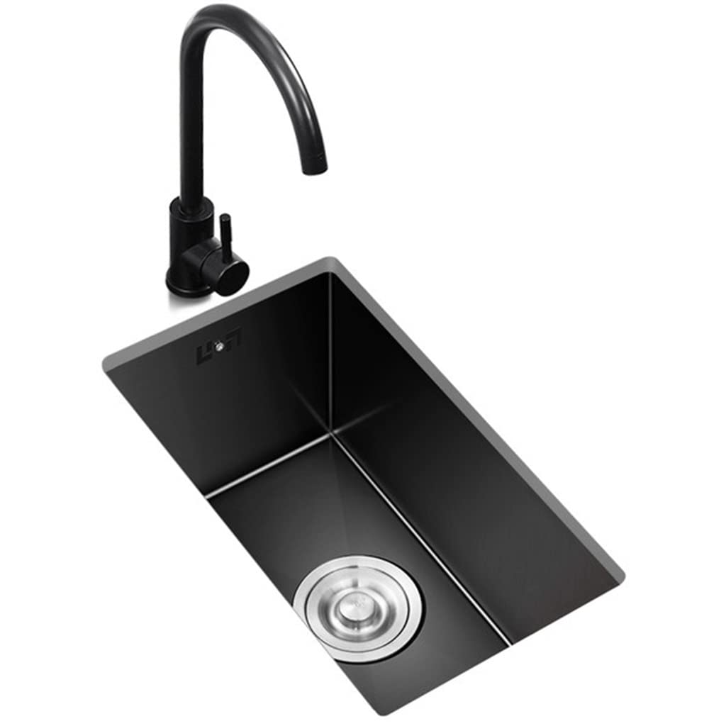 ZQFHSX Kitchen Sink, With Faucet Square Black Prep 304 Stainless Steel Brushed Single Bowl Drop-In Or Undermount Installation, Easy To Clean (Color : Black~A, Size 48x40cm)