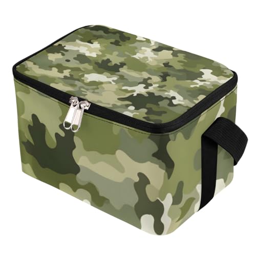 Lunch Bags for Women Men 9 Cans,Camo Green Hot & Cold Food Delivery Bag Insulated Grocery Bag Insulated Lunch Box Military Texture Cooler Bag for Office Work Picnic Beach
