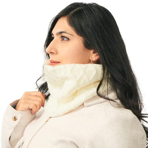 CHARM Winter Knit Neckwarmer Tube Scarf - Zipper Chunky Ski Neck Gaiter Warmer Yarn Ivory