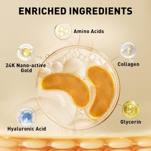 CHMI Under Eye Patches (50 Pairs) - 24K Gold Eye Patches for Puffy Eyes, Dark Circles, Eye Bags and Wrinkles, Collagen Skin Care Products, Beauty & Personal Care - Thumbnail 3