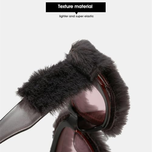 Lunettes de soleil rectangle marron thé léopard avec monture peluche douce - 4