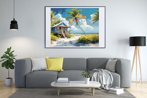 Image of Moohue Needlepoint Kits 14CT Counted Stamped Cross Stitch Kits for Adults Advanced Beach House Cross Stitch Patterns (Beach House)
