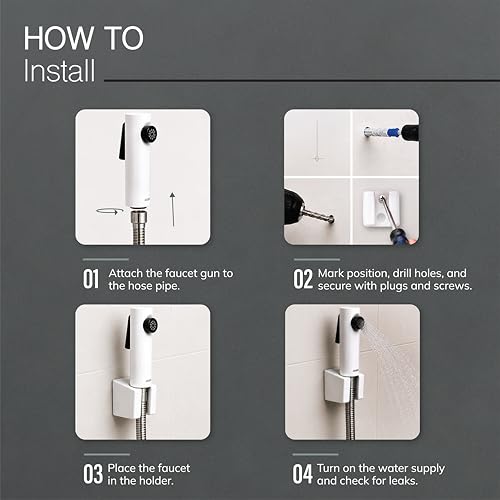 Image of Robustt Health Faucet for Toilet ABS Jet Spray Gun (White) with Wall Holder | One-Press Water Control, Anti-Rust Body, Leak-Proof | for Bathroom, Cleaning, Pet Bathing & Care