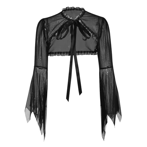Image of Gothic Bolero Shrug Tops Women Goth Bell Long Sleeve Crop Top