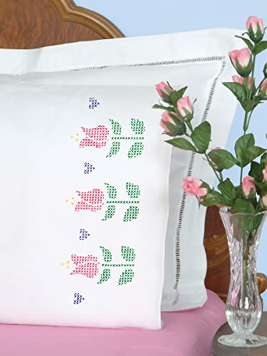 Image of Pillowcases, Cross-Stitch Tulips