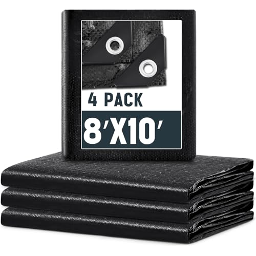 Image of 4 Pack 8 x 10 ft 5.5 Mil Large Tarps Heavy Duty Waterproof Tarp Multi Purpose Tent Cover for Home Boats Cars Camping Patio Furniture Roof Emergency Rain Protective Cover, Black