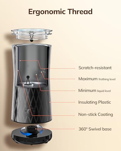 Morpilot Milk Frother, 4 in 1 Electric Milk Frothers, Hot & Cold Milk Foamer, 240ml, 400w, Strix Temperature Controls, Silent Operation, for Coffee, Cappuccino, Grid