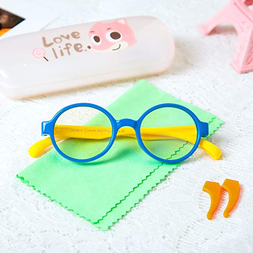 Blue Light Glasses for Kids, Anti Eyestrain & Glare, Computer Gaming TV Phone Glasses for Boys Girls Age 3-10,Round Frame(Blue Yellow)