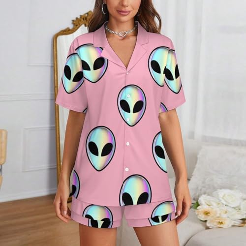 Women Girls Cotton Pajama Set, Pants and Short Sleeve T-Shirt Sleep Set2