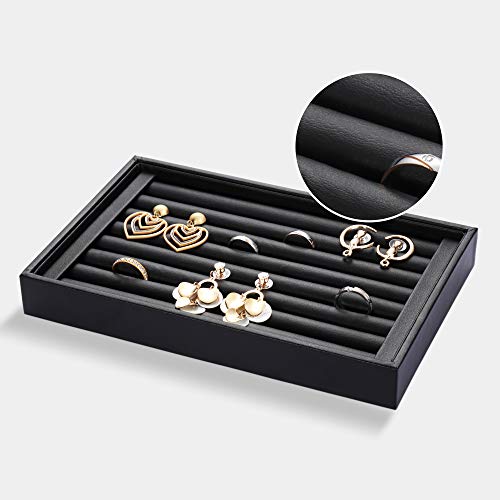 Velvet 7 Slots Ring Earrings Trays Showcase Display Jewelry Organizer (Pu Leather) #TOP2