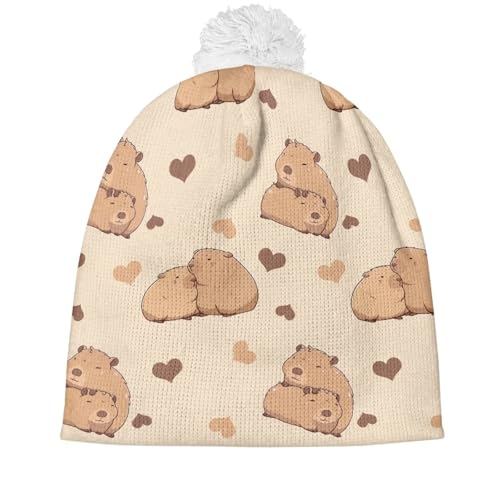 Kids Winter Beanie Hat with White Pompom, Fall Winter Casual Knit Warm Soft Cuffed Beanies for Boys Girls3