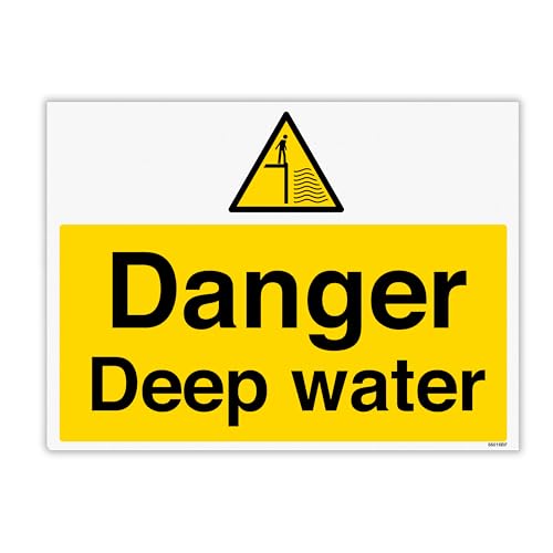 Image of V Safety Danger Deep Water - Large Landscape Safety Sign - 400 x 300 mm - Self-Adhesive Monomeric Vinyl