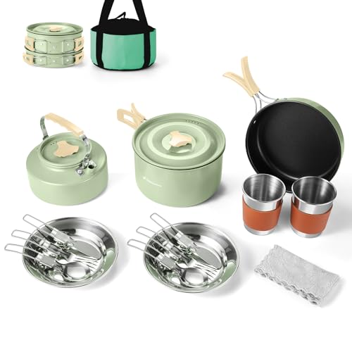 Odoland 15pcs Non-Stick Camping Cookware Kit