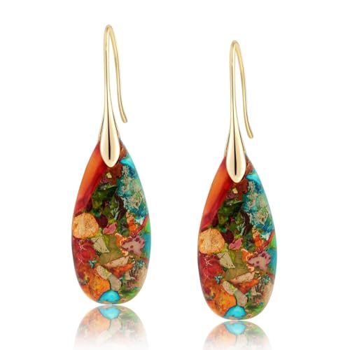 bunt Ohrringe mit Natürlichem Heilstein Baumeln Tropfen Wassertropfen Fischreifenform Form Boho Stil Statement-Ohrringe in Strahlendem Gold und Elegantem Silber. (Gold)