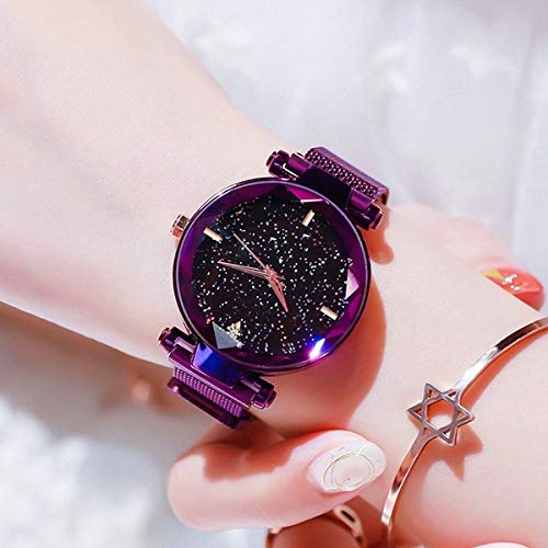 Image of Acnos Premium Purple Color 12 Point Diamond with Trending Magnetic Analogue Metal Strap Watch for Girl's and Women's Pack of - 1(DM-190)
