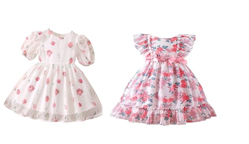 Image of TAGAS Girls Swiss Dot Floral Print Dress Sleeve Less Round Neck Elastic Waist Dress for Girls(KD-399)