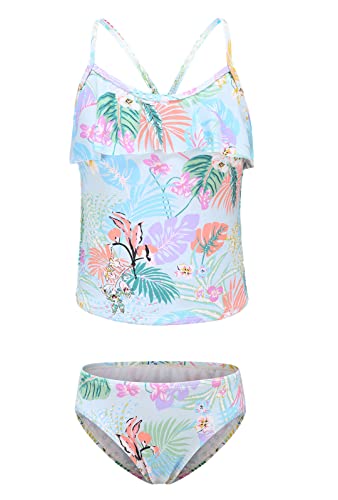 Image of Girls Two Piece Tankini Swimsuit Hawaiian Ruffle Swimwear Bathing Suit Set