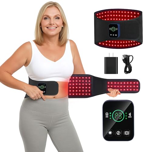 Cordless Rechargeable Red Light Therapy Belt, Wearable Infrared Light Therapy Wrap with Quiet Massage & Vibration,Heating Red Light for Body, Abdomen,Muscle,Waist, Back, Joint Pain Relief