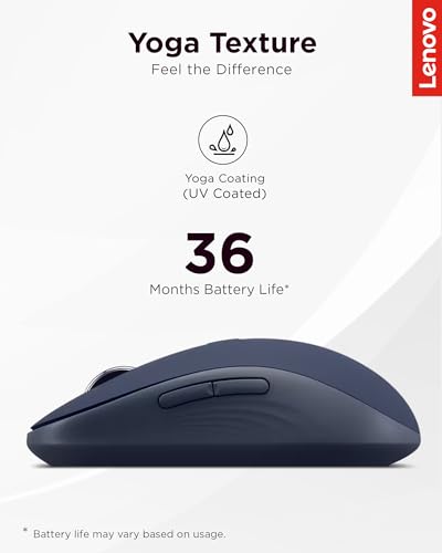 Image of Lenovo Yoga Bluetooth Silent Mouse, 3 Level DPI Adjustment, 36 Month Battery Life, Bluetooth 5.3, 3 Device Paring, Whisper Quiet, Programmable Buttons, Smooth Finish, Cosmic Blue