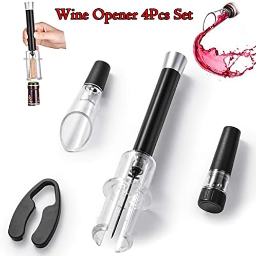 NewZexi Wine Opener 4Pcs Set, Air Pressure Wine Corkscrew Bottle Opener + Wine Pourer + Vacuum Stopper + Foil Cutter, Wine Accessory Kit