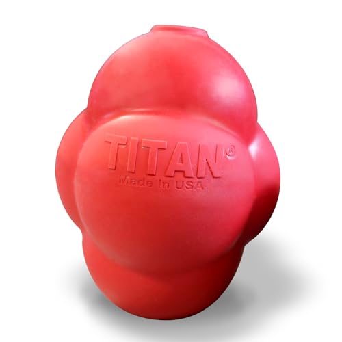 TITAN Busy Bounce, Tough Durable Treat Dispensing Dog Toy with Unpredictable Bounce, Medium | Made in USA, Red