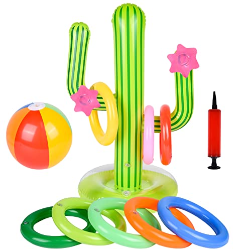 FORMIZON Juego Inflable de Lanzamiento, 11 pcs Juego Cactus Hinchable, Juego Inflable con Anillos, Inflable Juguetes Juguetes Interactivos Agua Piscina para Carnaval Pool Beach Party Supplies