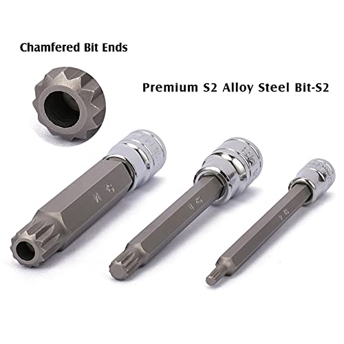Mixpower 10 Piece Spline Tip Bit Socket Set, M-Type, S2 And Cr-V Steel, Extra Long 4'' Length, M4-M18, Xzn Triple Square Spline Bit Socket Set #TOP3