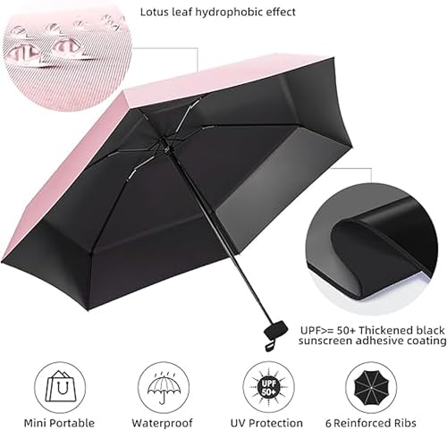 Image of UV Travel Mini Folding Ultra Compact pastel Umbrella with Case, Manual Open 6 Ribs Lightweight Portable, Small Sun & Rain Pocket Umbrella for Men and Women-Use in Rain & Summer