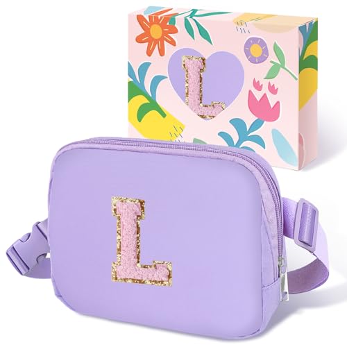Image of COSHAYSOO Birthday Initial Gifts for Teen Girls 6 7 8 9 10 11 12 13 14 Year Old Purple Crossbody Shoulder Bag for Girls Travel Purse Unique Trendy Preppy Stuff Chenille Letter L