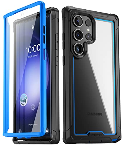 Coque Galaxy S23 Ultra résistante aux chocs avec dos transparent bleu