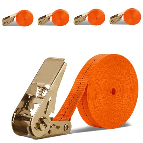 Spanngurte mit Ratsche 8M, 4er Set Zurrgurte einteilig aus Beschichtetem Hartstahl, Enorm Robuste Spanngurt für Auto, Sackkarre, Motorrad, Gepäck, Camping, Transport - Belastbarkeit 1000kg