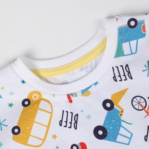 Image of HILEELANG Toddler Boy Summer Short Clothes Sets Cotton Crewneck Tees Shorts Pocket Adjustable Knite Shorts Playwear Sets