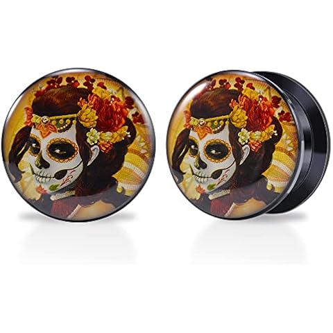 POBAISITER 1 Pair Acrylic Solid Screw On Ear Plugs Tunnels Cat 6mm-25mm Stretcher Graffiti Pattern Color Painting For Women For Men Body Piercing Jewelry, 8mm(0g), Acrylic, sandstone Cover