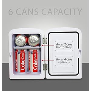 Coca Cola Diet Coke 4L Mini Fridge CoolerWarmer 12V DC 110V AC 6 Can Portable Personal Travel Refrigerator for Snacks Drinks Cosmetics Desk Home Office Dorm Gray with Iconic Design Chrome Accents